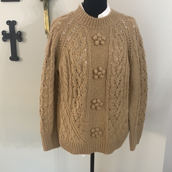 J Crew Alpaca wool blend cable knit Medium sweater Camel color - Picture 3 of 11